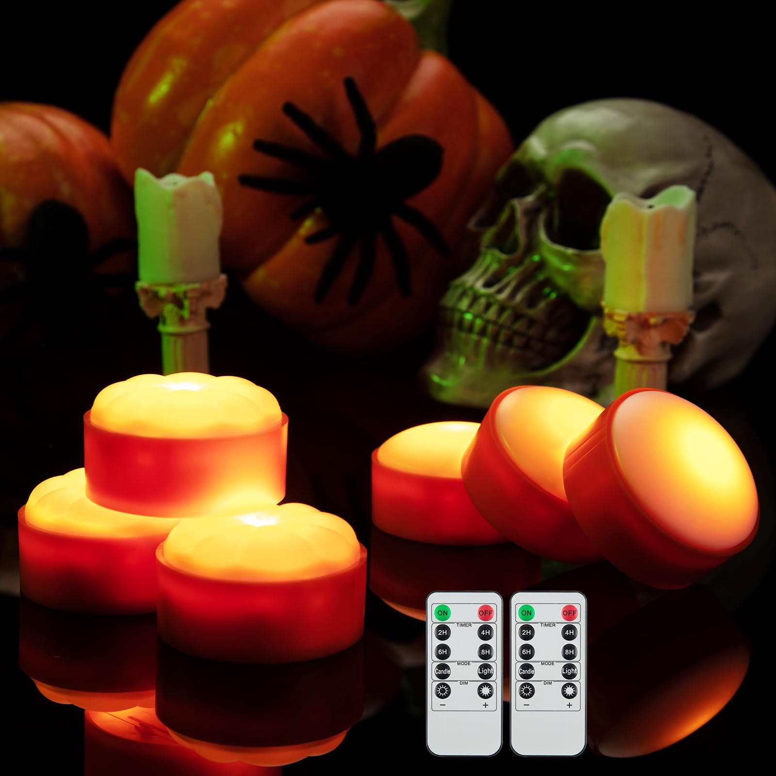 Guirlande lumineuse citrouille LED sans flamme Garvee avec télécommande, minuterie et variateur, lot de 6 pour Halloween, utilisation intérieure et extérieure, fonctionne sur piles, orange