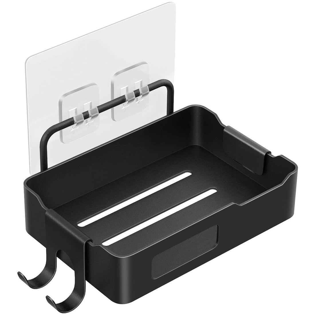 Garvee Porte-savon mural avec crochet, acier inoxydable, 12.5 × 8.5 × 3 cm, antirouille, noir, salle de bain et cuisine