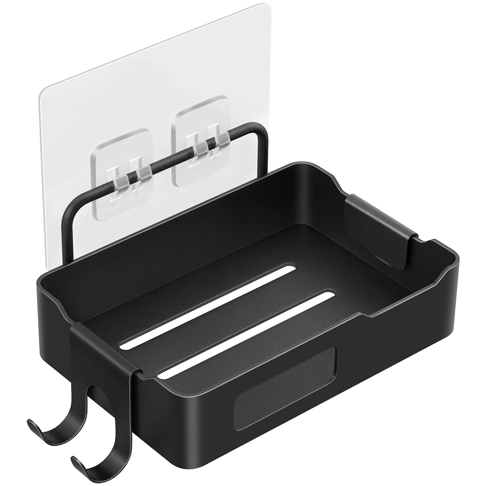 Porte-savon mural Garvee avec crochet, acier inoxydable, étanche et antirouille, pour salle de bain et cuisine, 12,5 x 8,5 x 3 cm, noir