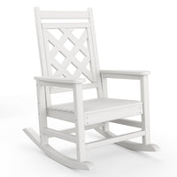 Fauteuil à bascule d'extérieur Garvee en PEHD résistant aux intempéries avec imitation bois pour terrasse et jardin, capacité de charge de 172 kg, blanc, ergonomique et facile à nettoyer