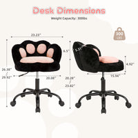 Chaise de coiffeuse Garvee à roulettes, pivotante à 360°, réglable en hauteur, en polaire douce, motif patte de chat, idéale pour la chambre et le bureau, renforcée en nylon, confortable