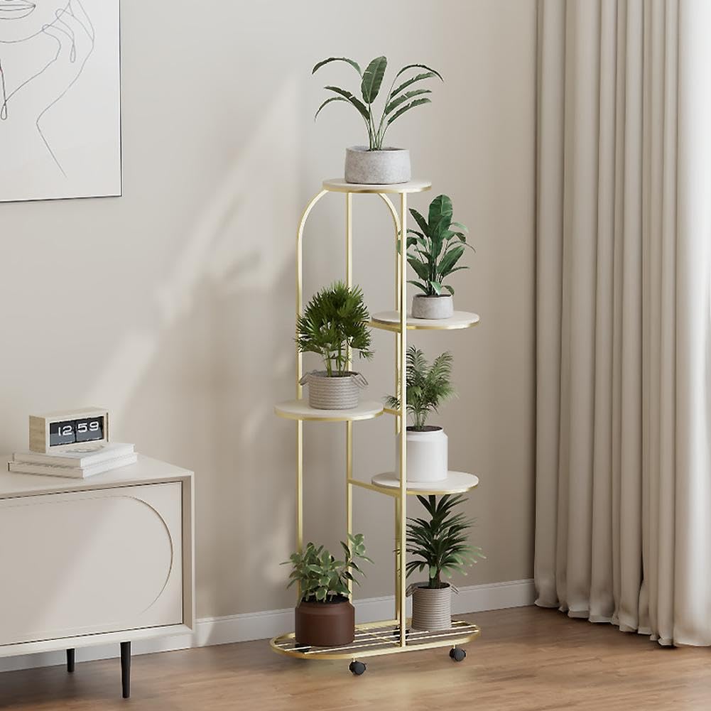 Garvee Support à plantes à 5 niveaux en métal, blanc crème, pour balcon et salon, gain de place et robuste
