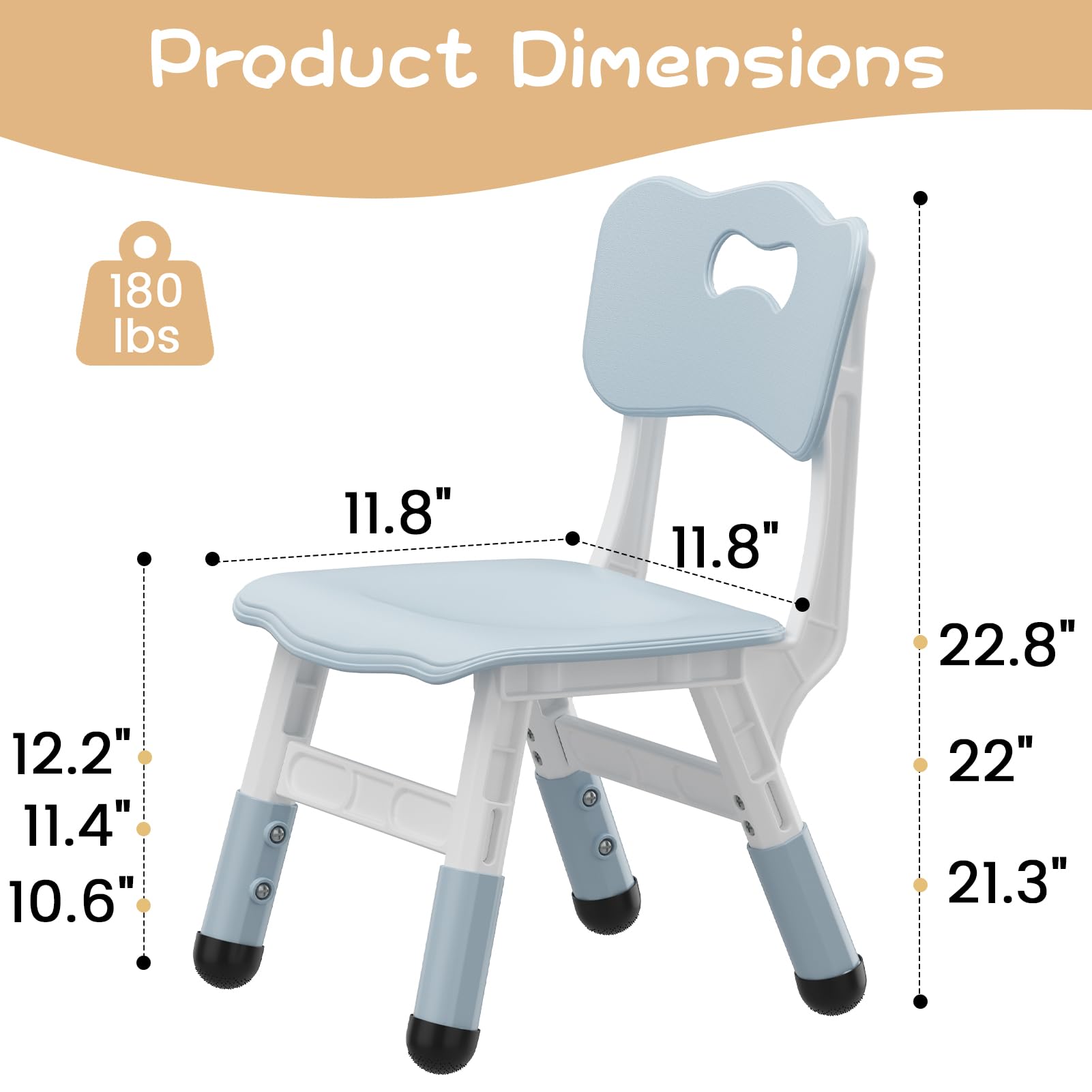 Chaise haute enfant Garvee, réglable en hauteur, 3 positions, en plastique, robuste et légère, pour garçons et filles de 2 à 6 ans, lot de 2, gris-bleu, pour la maison et la maternelle