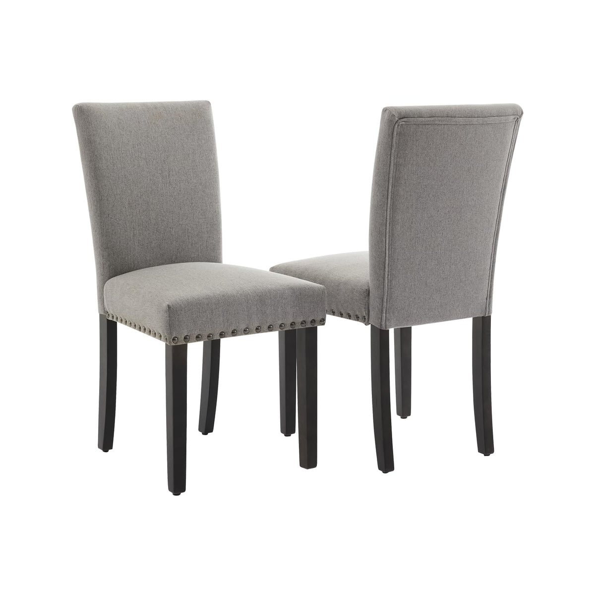 Ensemble de 2 chaises de salle à manger rembourrées Garvee, tissu, garniture cloutée, pieds en bois, ergonomiques, modernes, gris clair, cuisine et restaurant