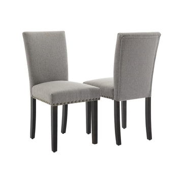 Ensemble de 2 chaises de salle à manger rembourrées Garvee, tissu, garniture cloutée, pieds en bois, ergonomiques, modernes, gris clair, cuisine et restaurant