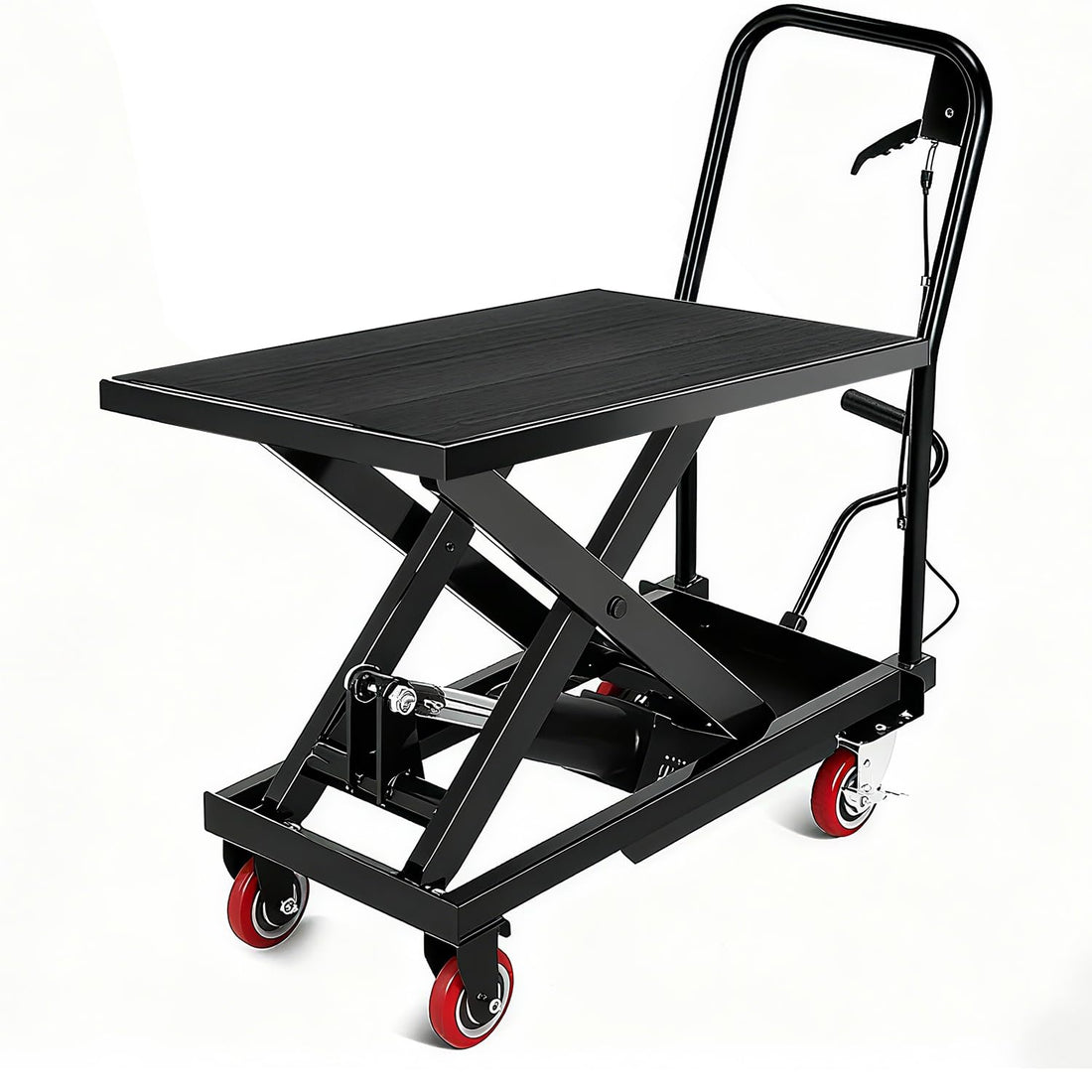 Table élévatrice hydraulique Garvee noire 72 cm – 227 kg, mécanisme à double ciseaux, plaque antidérapante et barre de sécurité