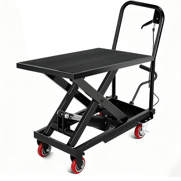 Table élévatrice hydraulique Garvee noire 72 cm – 227 kg, mécanisme à double ciseaux, plaque antidérapante et barre de sécurité