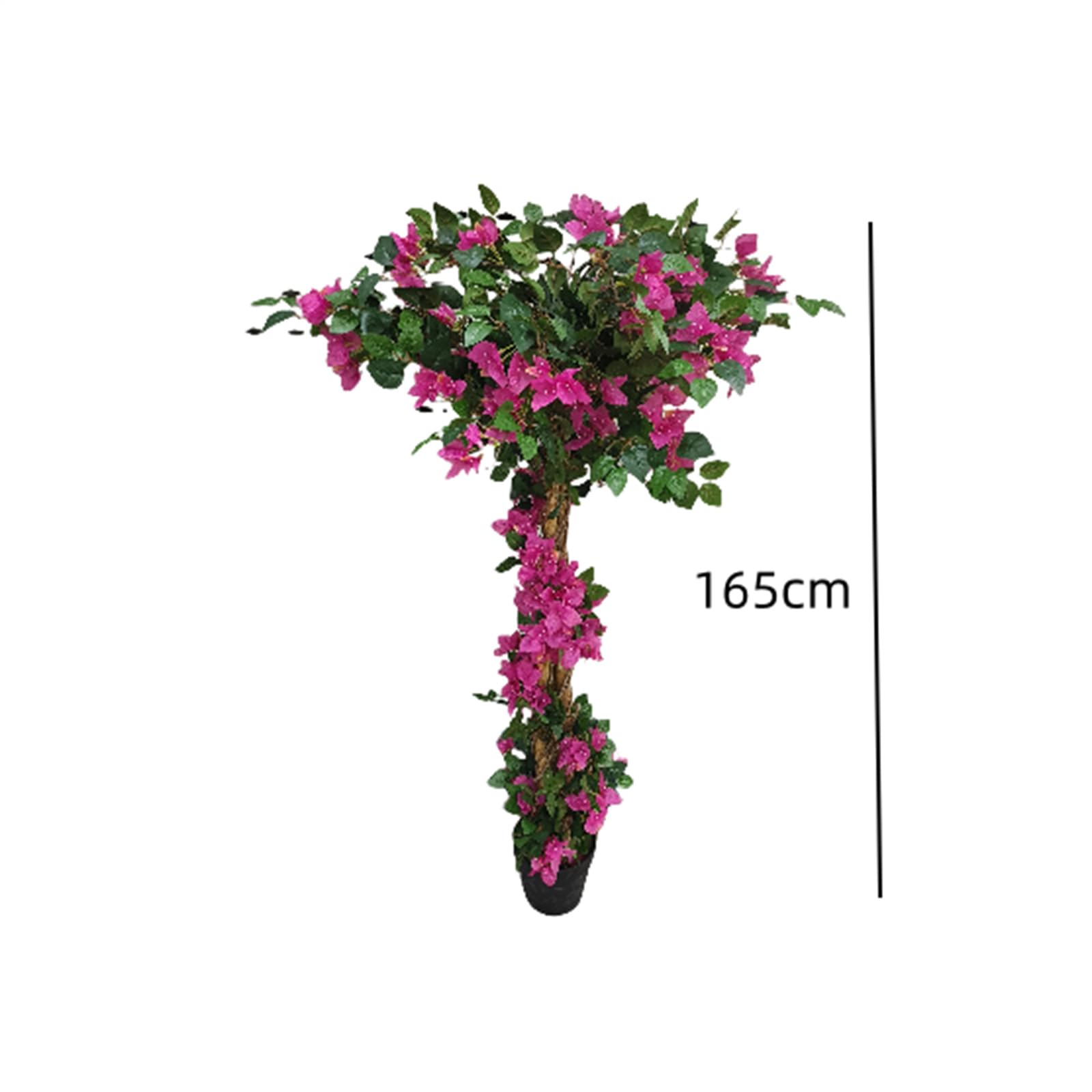 Bougainvillier artificiel Garvee 165 cm, réaliste, pot en plastique facile d'entretien, vert, pour bureau et salon