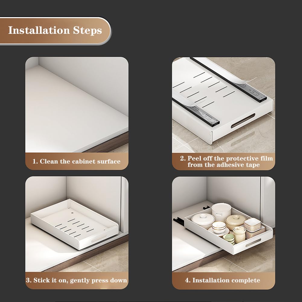 Organisateur de tiroir de placard de cuisine Garvee 35 cm en acier au carbone adhésif extensible blanc pour cuisine et salle de bain