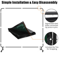 Panneau de protection de soudage Garvee à 3 panneaux, 2,44 m x 1,83 m, PVC ignifugé, cadre en acier, roues, protection UV, atelier/garage