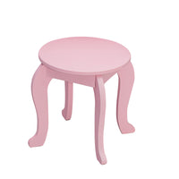 Garvee Coiffeuse pour enfants avec miroir triptyque et tabouret, bureau de maquillage princesse 2 en 1 en bois, ensemble de jeu d'imitation pour tout-petits, Rose