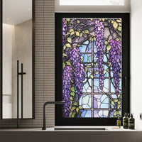 Film adhésif pour vitres Garvee effet vitrail à motif floral violet, 60 x 100 cm.