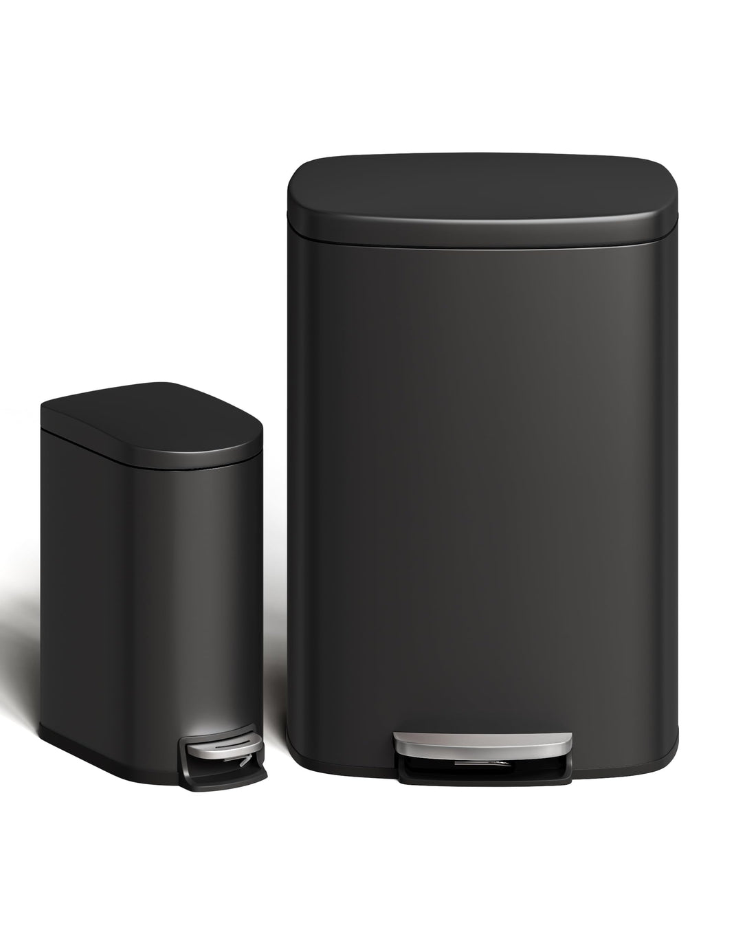 Ensemble de poubelles métalliques Garvee 13 gal et 2,6 gal, antirouille, à pédale, pour cuisine et salle de bain, noires, compactes