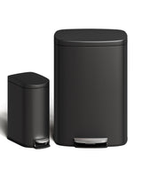 Ensemble de poubelles métalliques Garvee 13 gal et 2,6 gal, antirouille, à pédale, pour cuisine et salle de bain, noires, compactes - noir