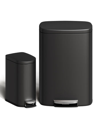 Ensemble de poubelles métalliques Garvee 13 gal et 2,6 gal, antirouille, à pédale, pour cuisine et salle de bain, noires, compactes