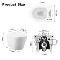 Abattant WC suspendu GARVEE, forme en D, 51 cm, blanc | Céramique, fermeture amortie | Pour salles de bains modernes