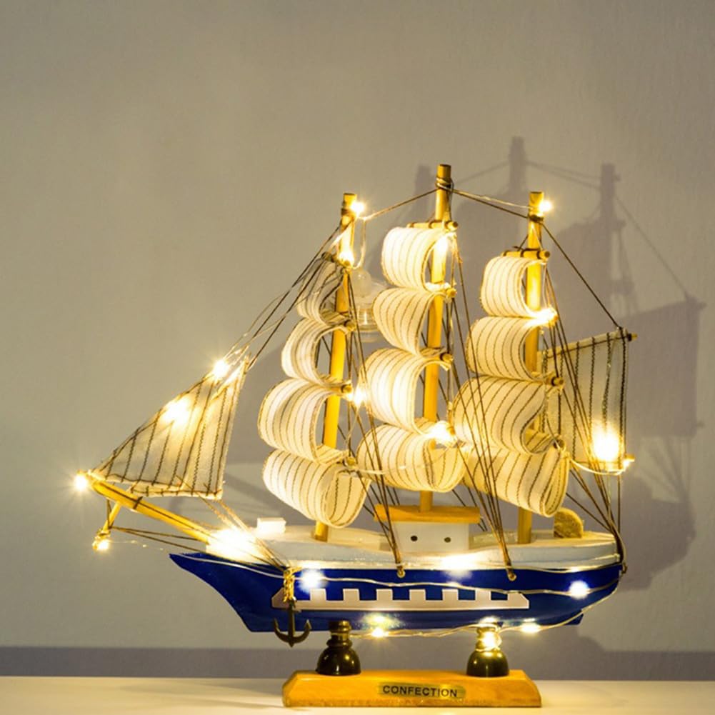 Garvee Maquette de voilier en bois avec ficelle légère, décoration nautique pour Noël, salon, bureau, décoration de bureau