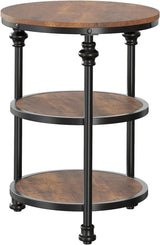 Garvee lot de 2 tables basses rondes à 3 niveaux, bois et métal, style industriel vintage, brun