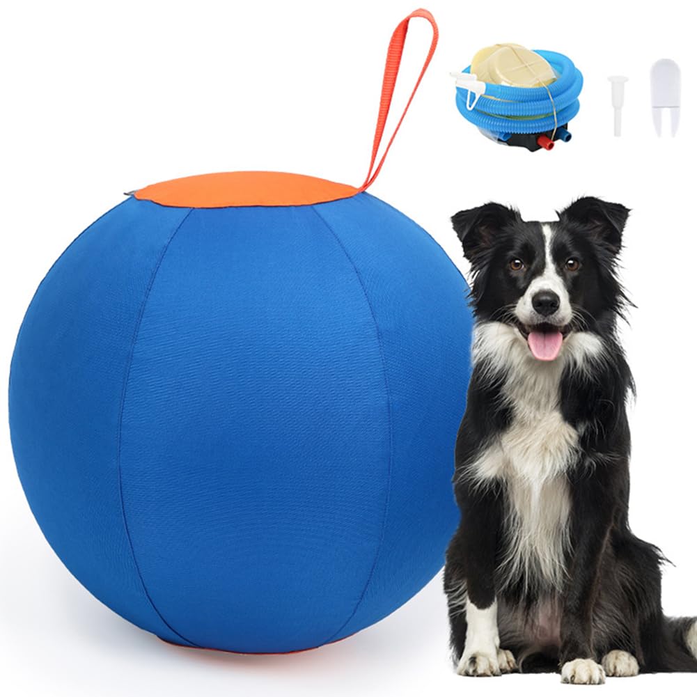 Balle de berger Garvee 45 cm pour chiens, grand jouet avec pompe à air, robuste, entraînement en extérieur, bleue, pour écuries