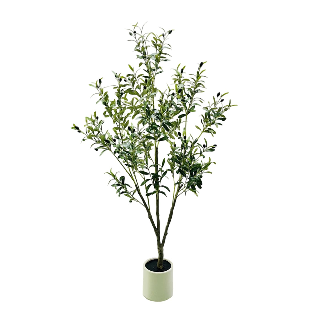 Olivier artificiel Garvee de 1,5 m avec pot blanc, plante en soie réaliste, branches ajustables pour la décoration intérieure et extérieure, tronc en bois naturel, vert foncé