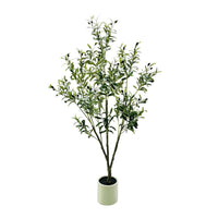 Olivier artificiel Garvee de 1,5 m avec pot blanc, plante en soie réaliste, branches ajustables pour la décoration intérieure et extérieure, tronc en bois naturel, vert foncé