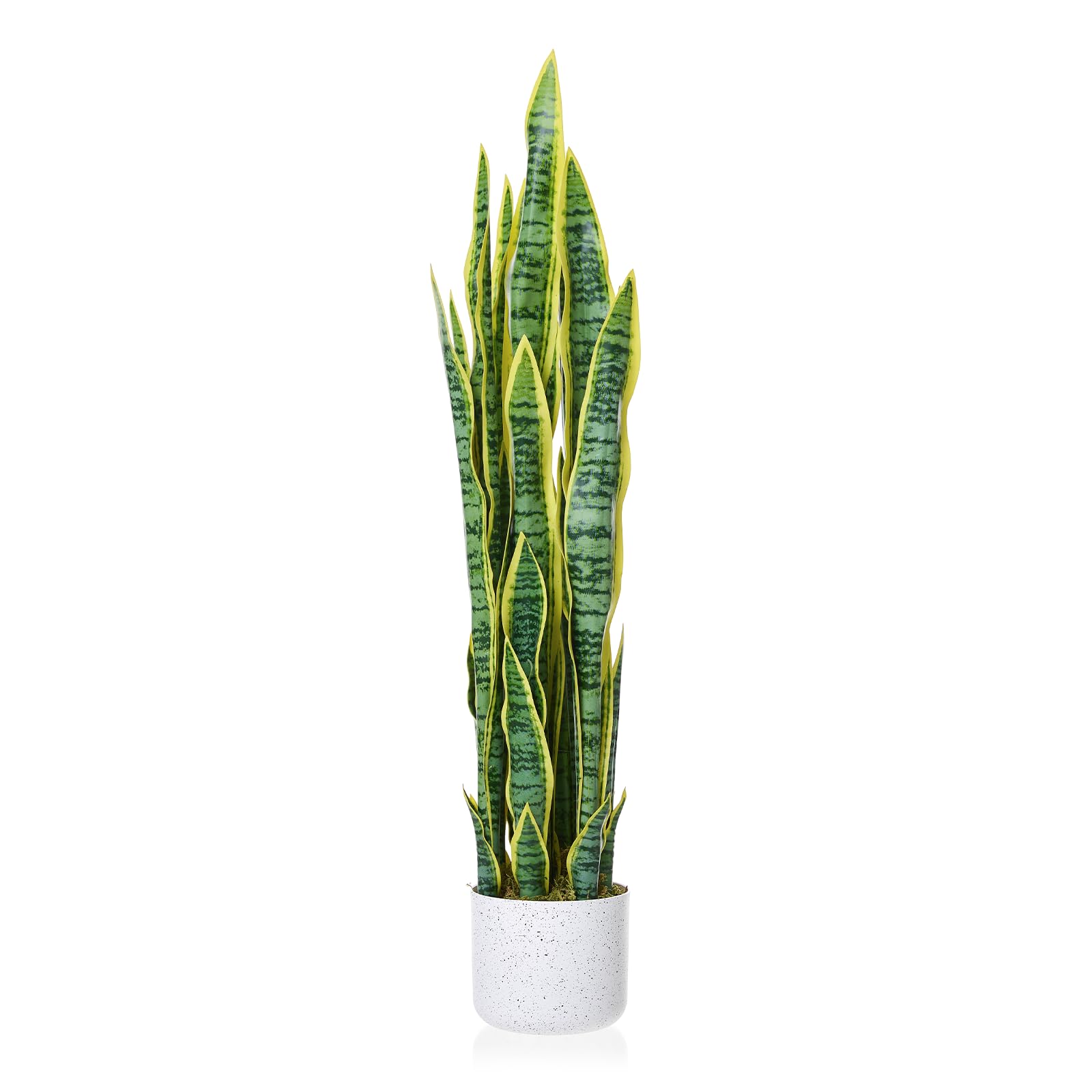 Garvee Plante artificielle Sansevieria 90 cm avec pot blanc, feuillage réaliste vert, décoration sans entretien pour salon, bureau, entrée ou chambre