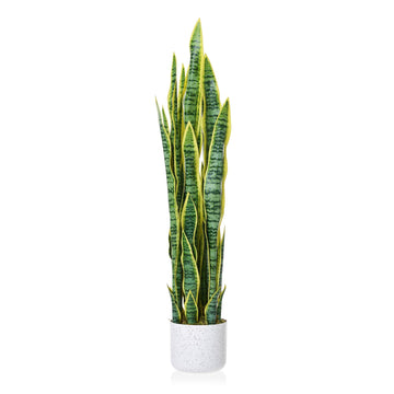 Garvee Plante artificielle Sansevieria 90 cm avec pot blanc, feuillage réaliste vert, décoration sans entretien pour salon, bureau, entrée ou chambre