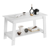Garvee table basse 80 cm, style rustique moderne, 2 niveaux, bois blanc, rectangulaire, idéale pour salon, bureau ou chambre - Blanc