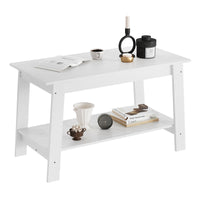 Garvee table basse 80 cm, style rustique moderne, 2 niveaux, bois blanc, rectangulaire, idéale pour salon, bureau ou chambre