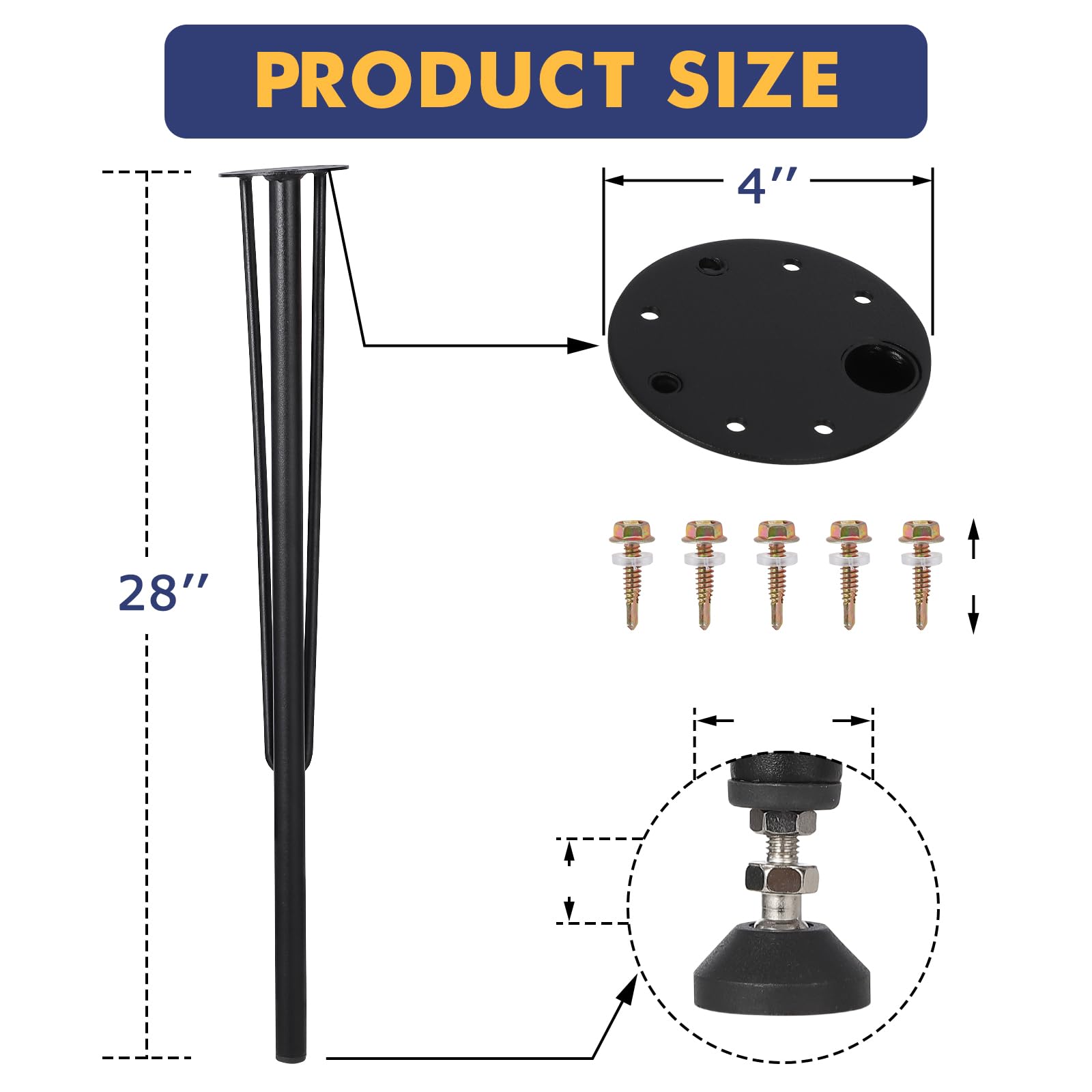 Pieds de table en métal Garvee 71 cm (28 pouces) – Hauteur réglable, robustes et polyvalents pour le bureau, la salle à manger et la conception de tables à faire soi-même