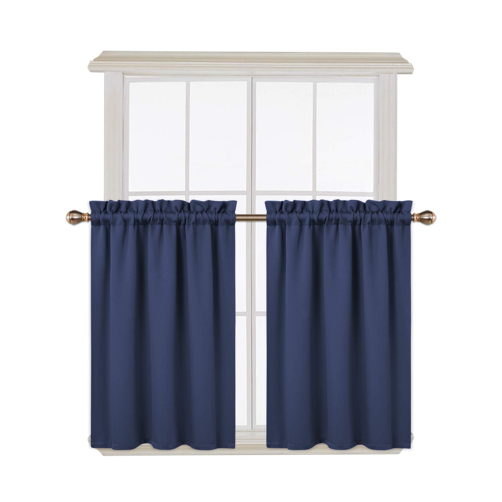 Garvee Lot de 2 cantonnières occultantes pour fenêtres, salon, cuisine, chambre, cantonnières isolantes thermiques, bleu marine, 66 x 76 cm