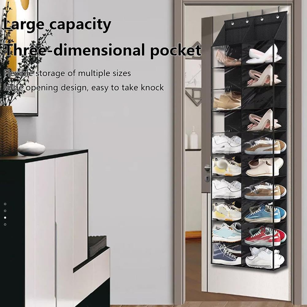 Garvee Étagère à chaussures de porte, 10 niveaux et 20 poches, tissu Oxford, crochets métalliques robustes, gain de place pour placards étroits, 162, 5 cm (H) x 51 cm (L) x 18 cm (P)