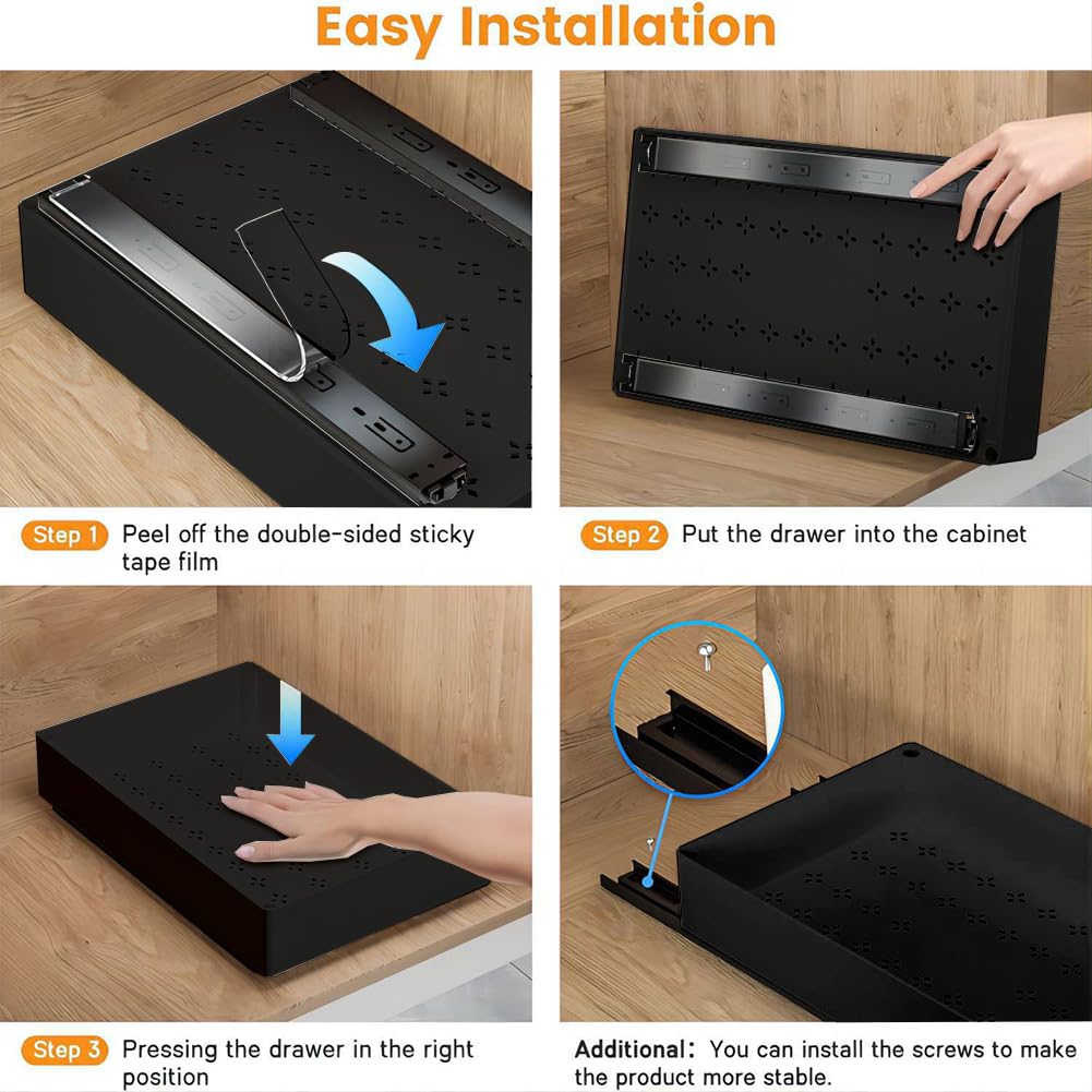 Organisateur coulissant Garvee pour placards de cuisine, tiroirs coulissants, rangement sous évier, grande taille 27 cm, plastique ABS, glissières métalliques, rangement pour cuisine, garde-manger et salle de bain