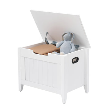 Banc de rangement Garvee avec charnières de sécurité, plateau rabattable de 60 cm, pieds en bois, blanc, pour entrée et salon