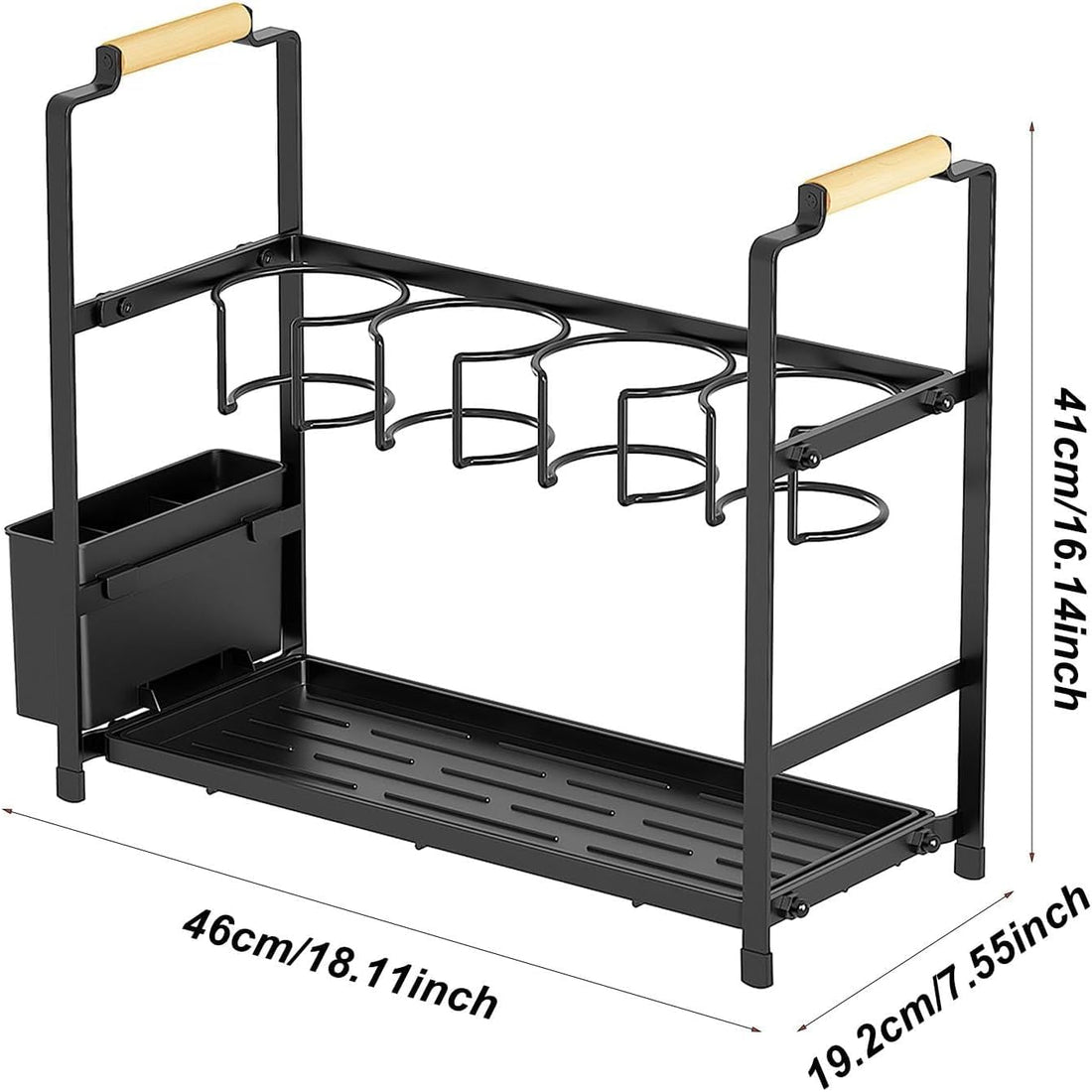 Organisateur de bouteilles d'eau Garvee, porte-gobelets à double niveau, étagère de rangement en acier au carbone avec tablette pour petites cuisines et plans de travail, noir, compact