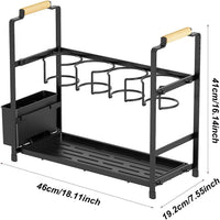 Organisateur de bouteilles d'eau Garvee, porte-gobelets à double niveau, étagère de rangement en acier au carbone avec tablette pour petites cuisines et plans de travail, noir, compact