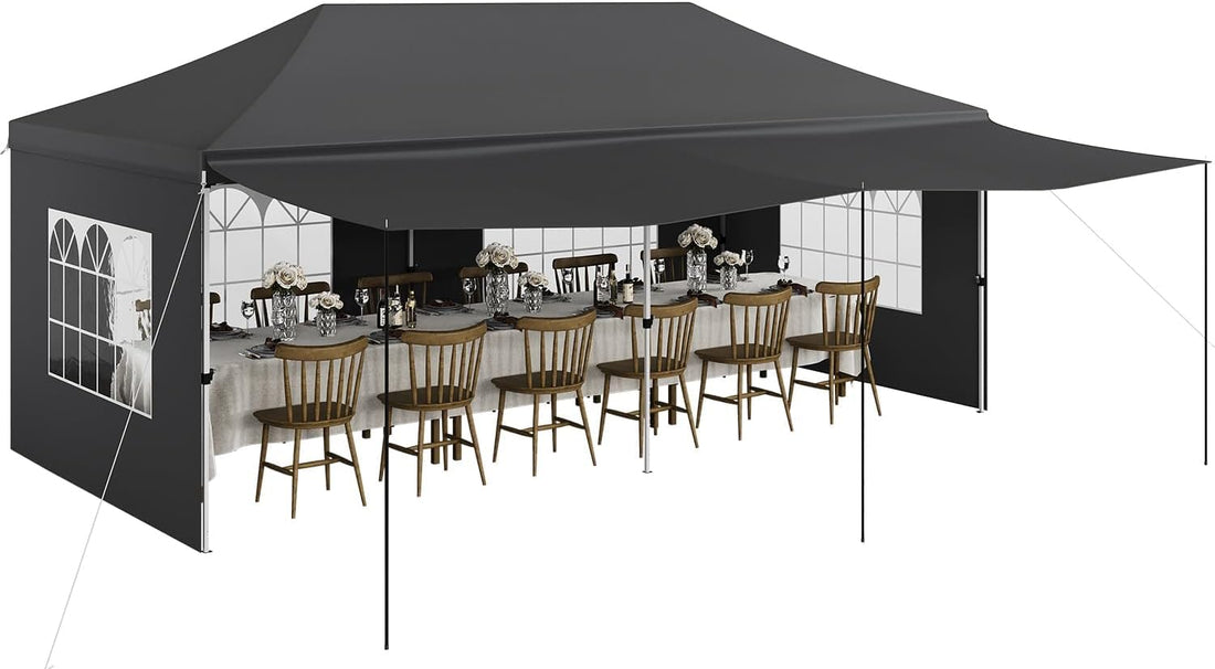 Chapiteau pliant ultra-résistant Garvee 3x6m avec 6 panneaux latéraux amovibles pour événements commerciaux, hauteur réglable, gris