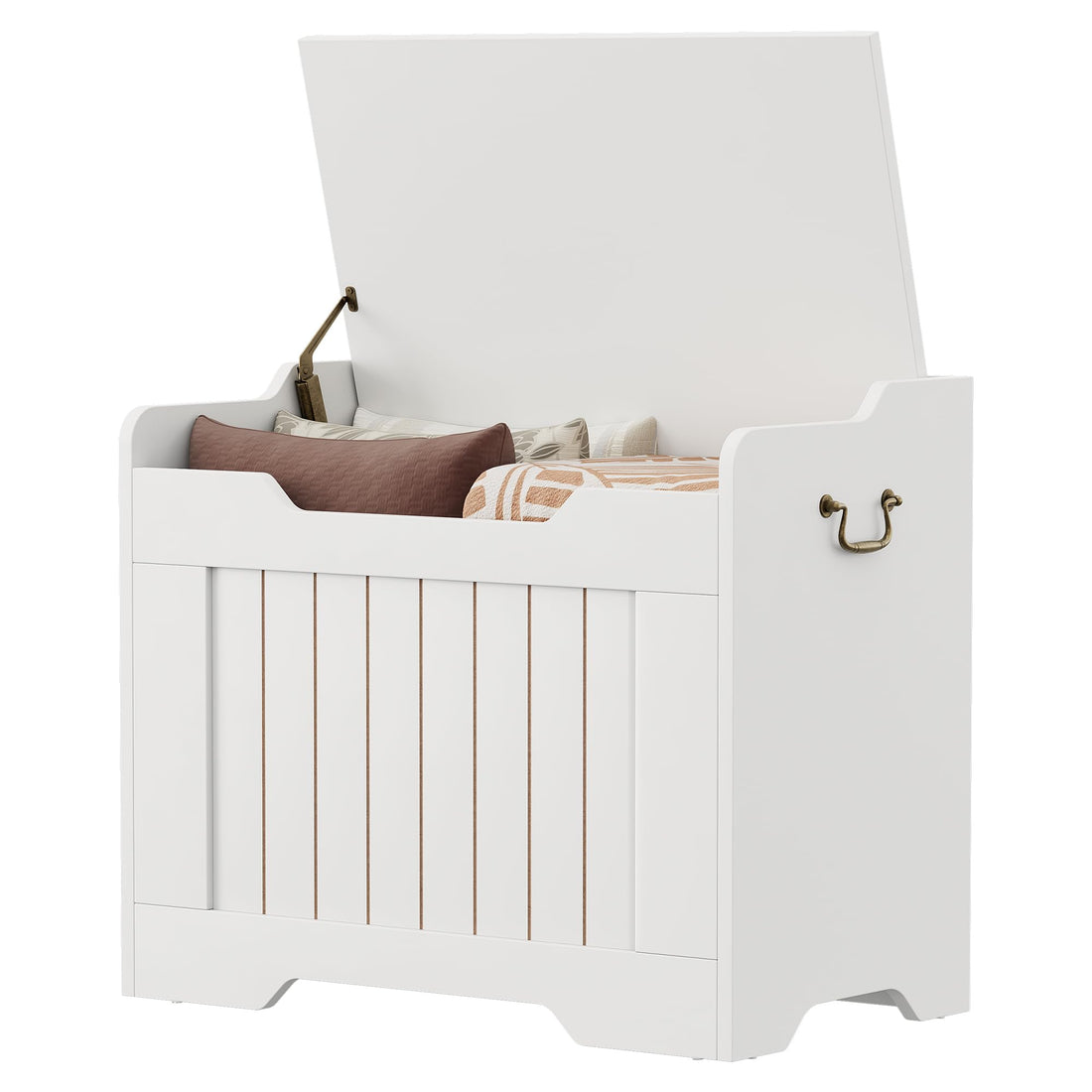 GARVEE Coffre de rangement pour jouets avec couvercle et charnière de sécurité, MDF blanc style rustique, pour salon et salle de jeux, capacité 159 kg