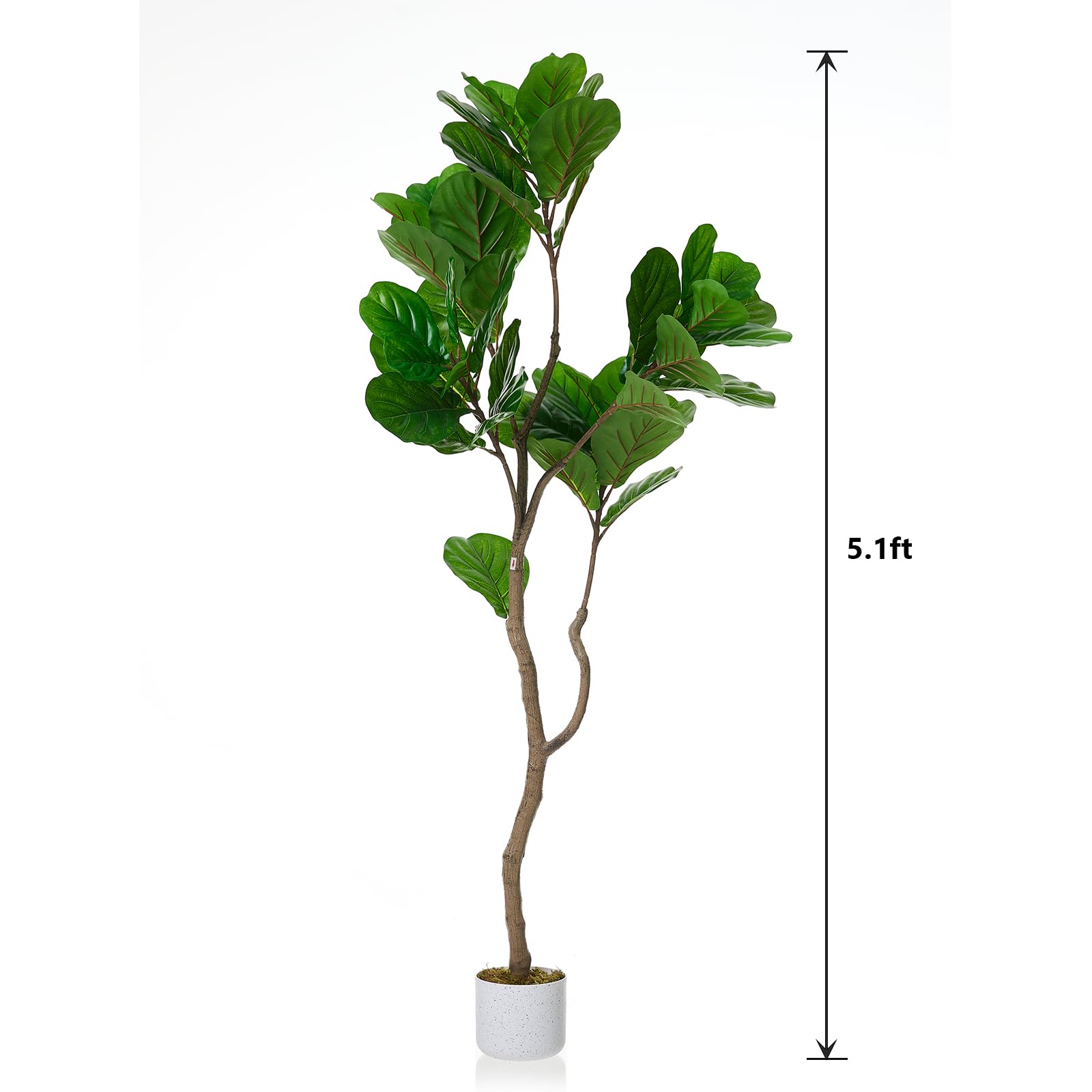 Figuier lyre artificiel Garvee de 1,5 m avec pot en ciment robuste, vert, idéal pour le salon, le bureau ou le couloir.