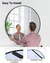 Miroir mural rond noir Garvee de 50 cm (20 pouces) avec cadre en métal pour salle de bain et salon, incassable, en aluminium, antirouille