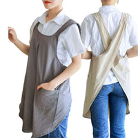 Tablier Garvee en coton et lin pour femme, style tablier, bretelles croisées ouvertes, 2 grandes poches, idéal pour la cuisine et les grillades, 72 x 90 cm, couleur naturelle