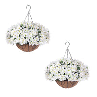 Ensemble de 12 bougainvillées artificielles Garvee avec panier marron pour jardin et terrasse, résistantes aux UV et aux intempéries, blanches et vertes.