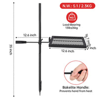 Garvee Gril de camp rotatif 42,4 × 32 cm, acier robuste, rotation 360° et hauteur réglable, barbecue portable pour pique-nique, jardin et camping, noir