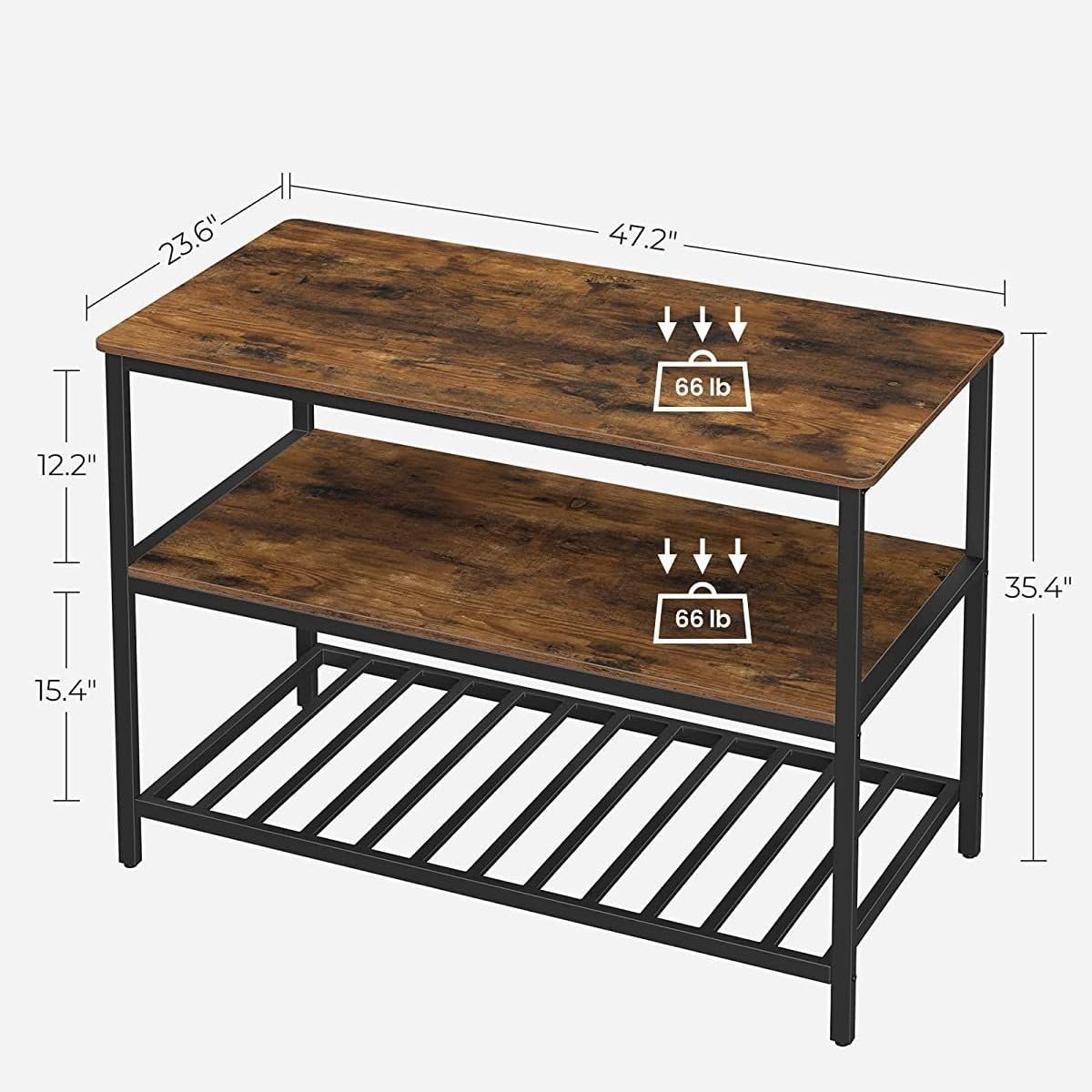 Garvee étagère de cuisine à 3 niveaux avec grand plan de travail, structure robuste en acier, style industriel, 120 × 60 × 90 cm, marron rustique