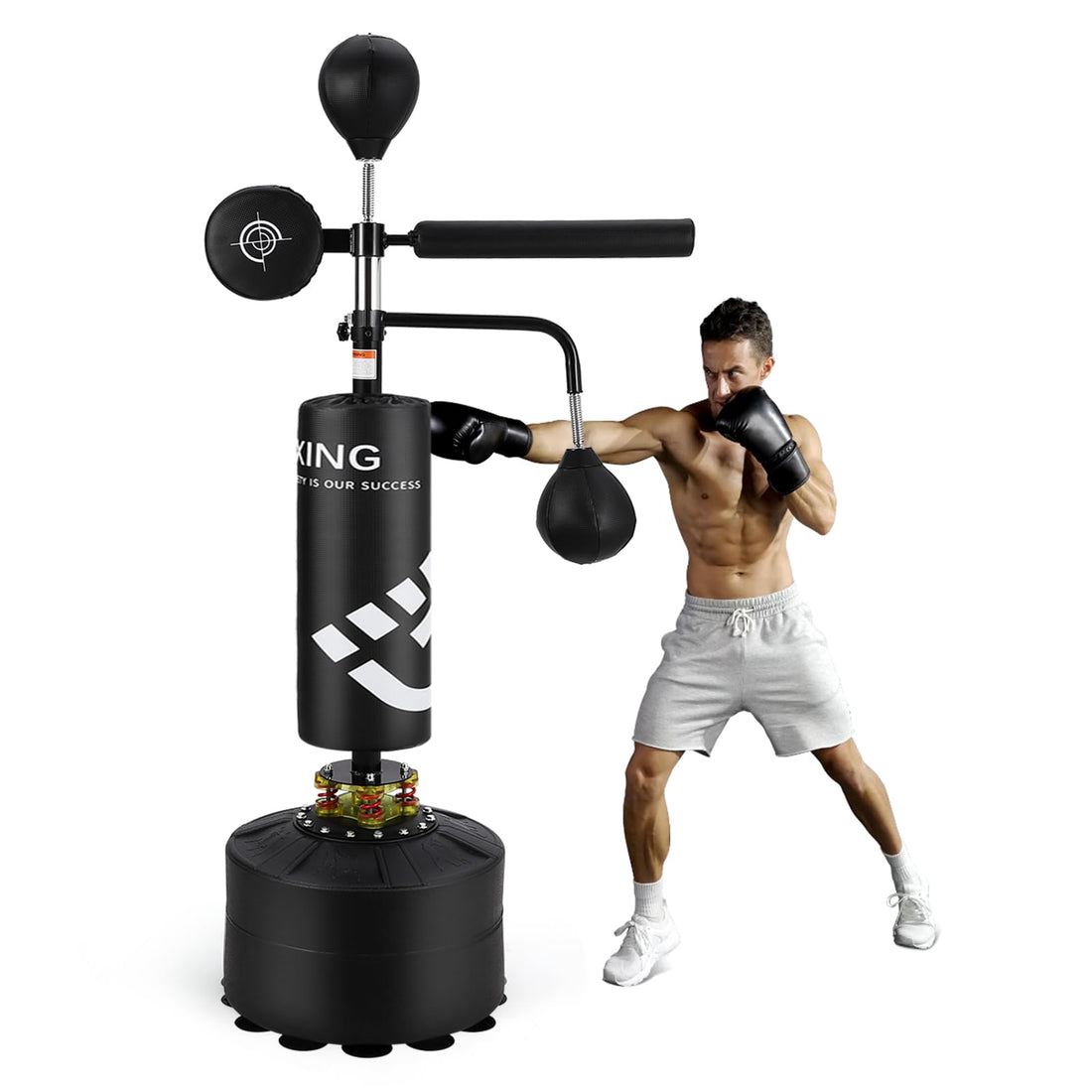 Sac de frappe Garvee 5 en 1 avec support pour adultes, réglable de 63 à 90,5 pouces, en cuir PU, pour l'entraînement de kickboxing, noir.