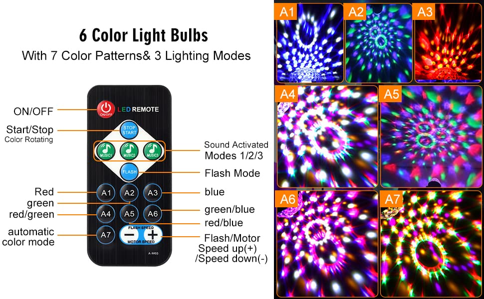 Garvee - Kit de 4 boules lumineuses disco LED portables en cristal avec télécommande, 6 couleurs, activation sonore, éclairage de scène magique en cristal, prise UE, pour fêtes et clubs