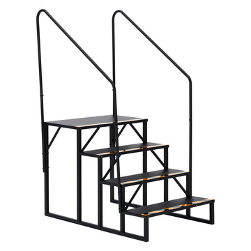 Escalier portable Garvee à 4 marches pour VR avec rampe, en acier, bandes antidérapantes pour caravanes et usage extérieur, 181 kg (400 lb), noir