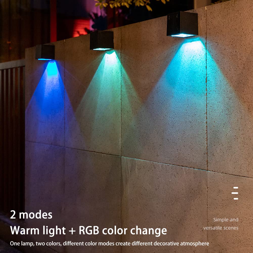 Applique solaire murale Garvee à couleurs changeantes, étanche IP65, boîtier en aluminium, lumière RGB et chaude pour jardin et terrasse, sans fil