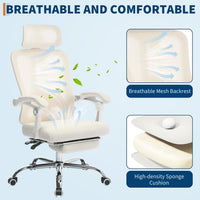 Garvee Chaise de bureau ergonomique avec appui-tête réglable, soutien lombaire et repose-pieds extensible, beige, hauteur réglable, maille respirante