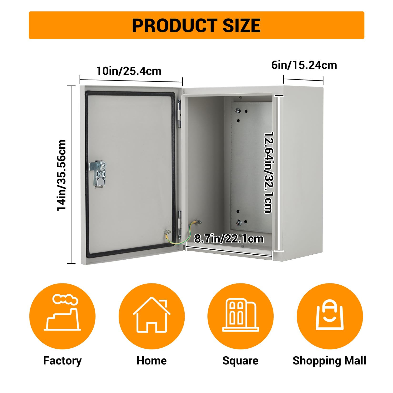 Boîte électrique extérieure Garvee 14" x 10" x 6" NEMA 4X en acier IP67 étanche à l'eau et à la poussière, verrouillable pour une utilisation intérieure et extérieure, robuste, sécurisée et résistante aux intempéries